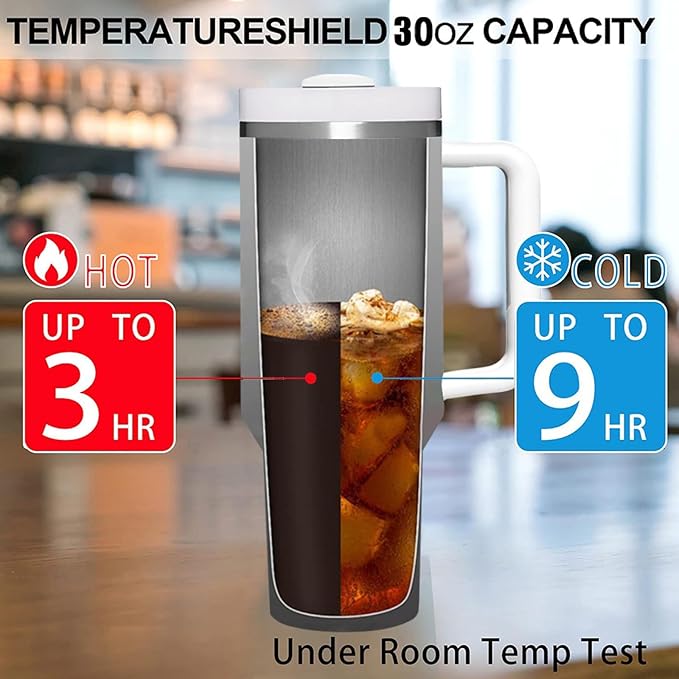 30oz Sunflowers Coffee Tumbler with Handle, Stainless Steel Double Wall Vacuun Insulated with Straw and Leak Proof Lid Travel Coffee Mug Cup, Birthday Gifts for Adult Women Men