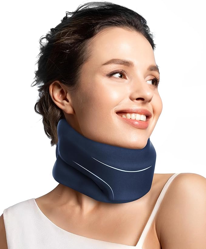 Neck Brace Cervical Collar - Neck Support Brace for Sleeping, Soft Foam Wraps Keep Vertebrae Stable and Aligned for Relief of Cervical Spine Pressure for Women & Men, (12.6-15.8 Inch) Blue