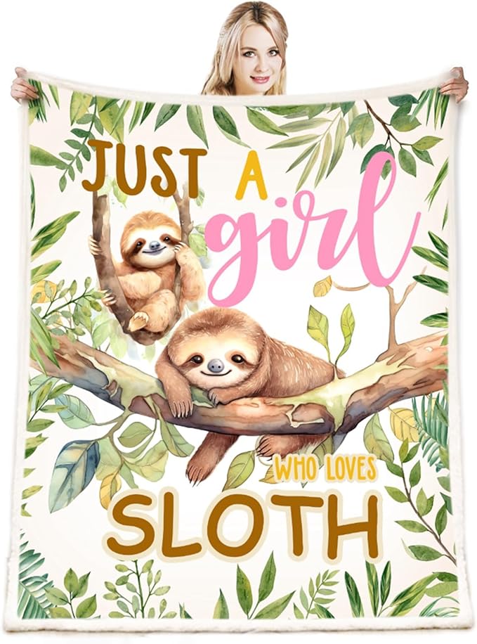 Just A Girl Who Love Sloth Blanket Cute Funny Sloth Decor Throw Blanket Gifts for Girls Boys Sloth Lover Super Warm Soft Plush Bedding Blanket (SLOTH,50"x 60")