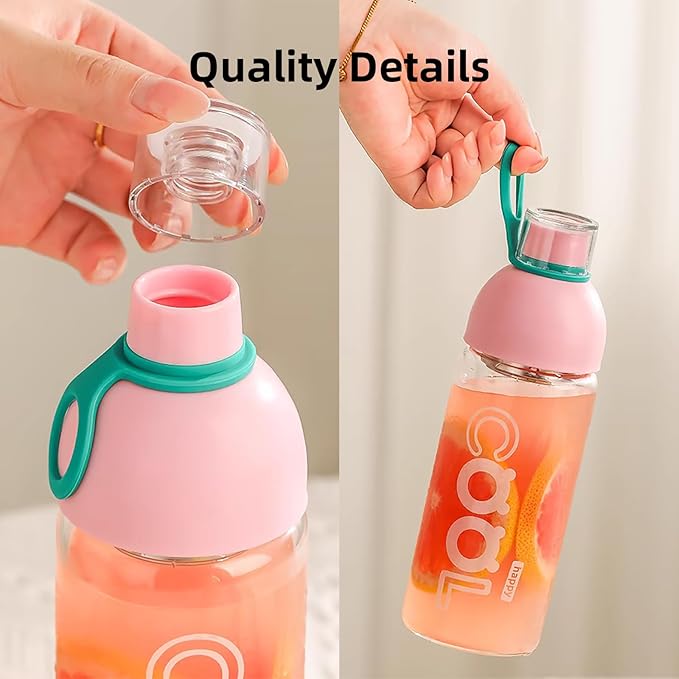 17oz Glass Water Bottle with Tea Strainer and Carrying Strap, Daily Hydration Bottle for School, Travel and Gym, for Women and Youth (Lavender)