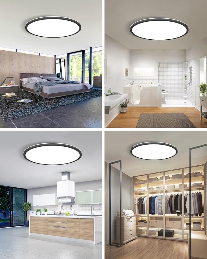 slochi 15.8 Inch Flush Mount LED Ceiling Light Black, 36W Ultra Thin LED Ceiling Light, 3000K/4000K/6500K 3 Color Temperature Low Profile Ceiling Light Fixtures for Kitchen Living Room Bedroom