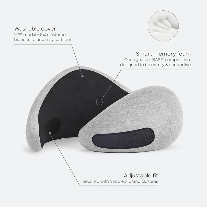 Ostrichpillow Go Neck Pillow - Premium Memory Foam Travel Pillow, 360º Ergonomic Design, Asymmetrical Sides, Travel Bag Included, Washable Modal Cover