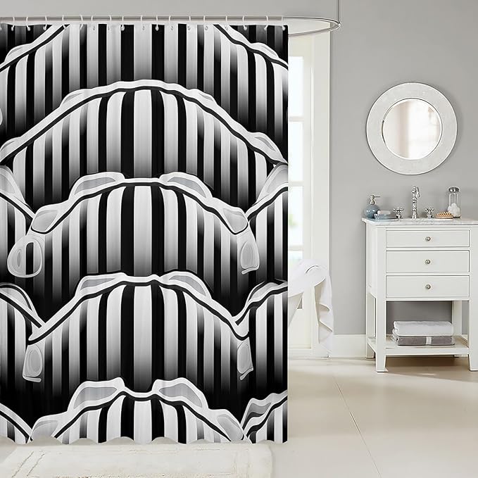 Feelyou Black White Stripe Fabric Shower Curtain Ombre Shower Curtain for Boys Girls Abstract Art Bathroom Waterproof Accessories with 12 Hooks Modern Curtains,72x84 Inches
