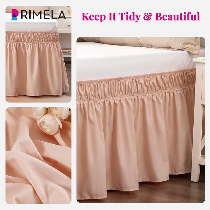 RIMELA Bed Skirt Queen Size 15 Inch Drop, Wrap Around Elastic Bedskirt Solid Microfiber Luxury Hotel Quality Fabric, Easy to Install Machine Washable Wrinkle & Fade Resistant, Flesh Pink