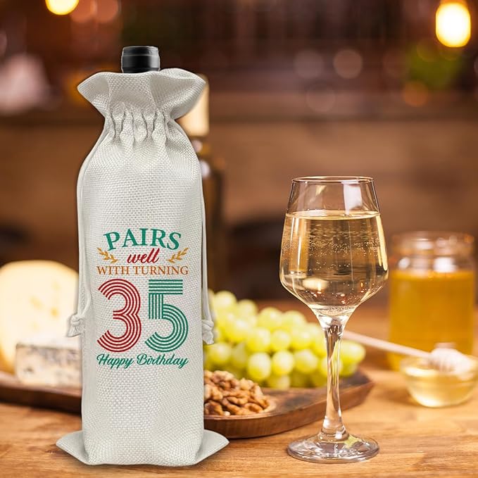 35th Birthday Gifts Wine Bag Congratulations Gifts for Women Men Parents Mom Dad Anniversary Favors 1989 with Time Information Wine Gift Bag