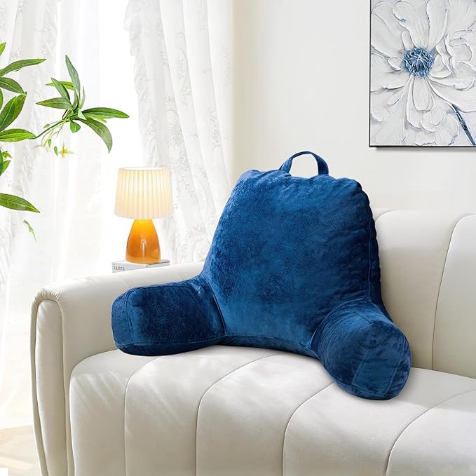 Sasttie Reading Pillow for Sitting in Bed Adult, Velvet Back Pillow for Bed Sitting Up, Backrest Back Support Chair Pillow, College Dorm Essentials for Girls and Boys, Navy