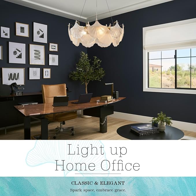 Gold Round Chandelier 8 Light Ginkgo Crystal Chandelier Light Fixture Hammered Glass Vintage Chandelier for Living Room Dining Room Bedroom High Ceiling Foyer,24in