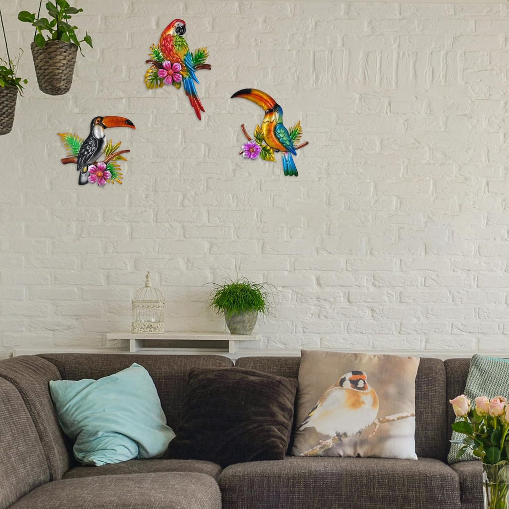 Metal Wall Art 3D Outdoor Wall Decor Toucans Garden Decorations Parrot Decor Fence Decorations Outdoor Wall Sculpture, Style 8