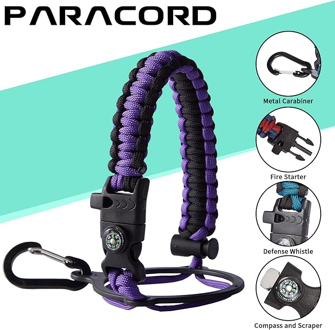 32 oz Water Bottles with Straw & Spout Lid, Paracord Handle & Strap, Double Wall Insulated Flask Water Bottle, Reusable Wide Mouth Gym Water Bottles for Women and Men for Outdoor Fitness Sports