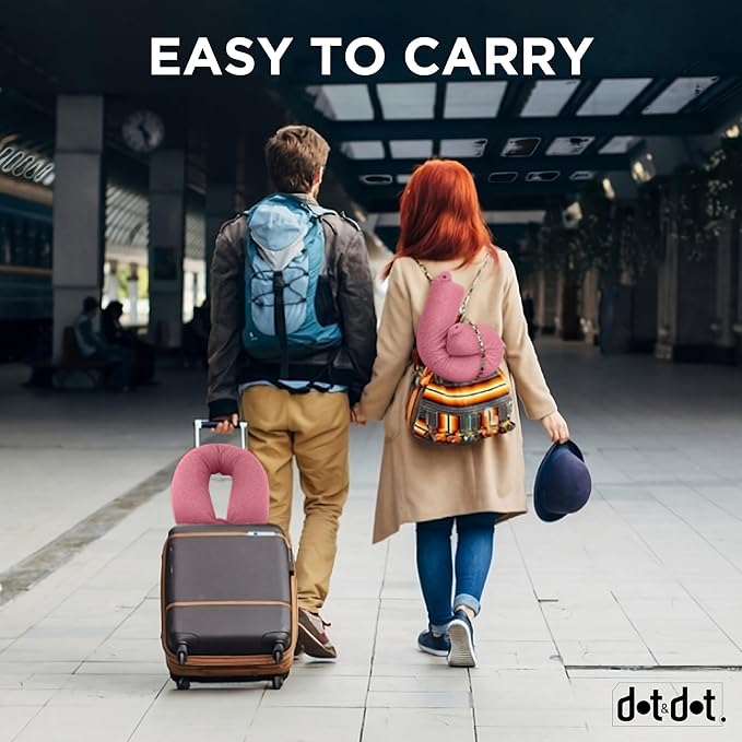 Dot&Dot Twist Memory Foam Travel Pillow for Airplanes - Travel Neck Pillow for Sleeping - Airplane Pillow for Neck Support, Chin, Lumbar and Leg - Adjustable, Bendable Neck Roll Pillow (Pink)