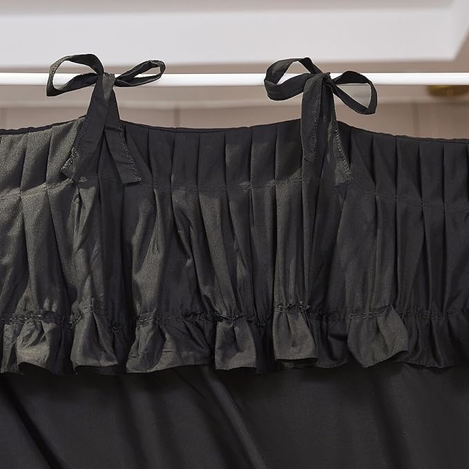 Ruffle Lace up 4 Corners Post Princess Curtain Bed Canopy Cozy Breathable Mosquito Net Cloth for Girls Adults Bedroom Decoration (Black, 59" W*82" L*82" H/Queen)