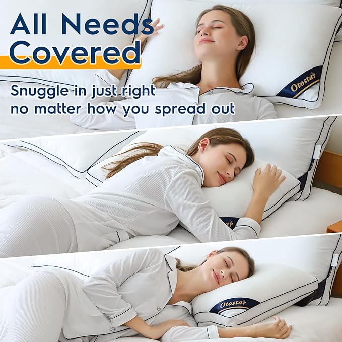 OTOSTAR Pillows Standard Size Set of 2 Bed Pillows for Sleeping Cooling Pillows 2 Pack with 3D Microfiber Filling Breathable Cover Pillows for Back Stomach or Side Sleepers Soft Fluffy Pillows for Bed