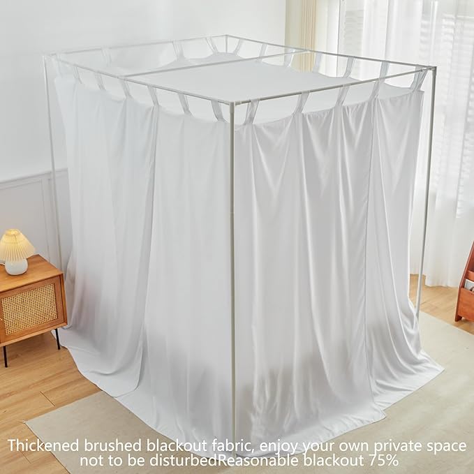 AIKASY White Canopy Bed Curtains with Top Ties and Tie Backs for Bedroom Decoration - King Size Bed Curtains with Windproof and Lightproof Features