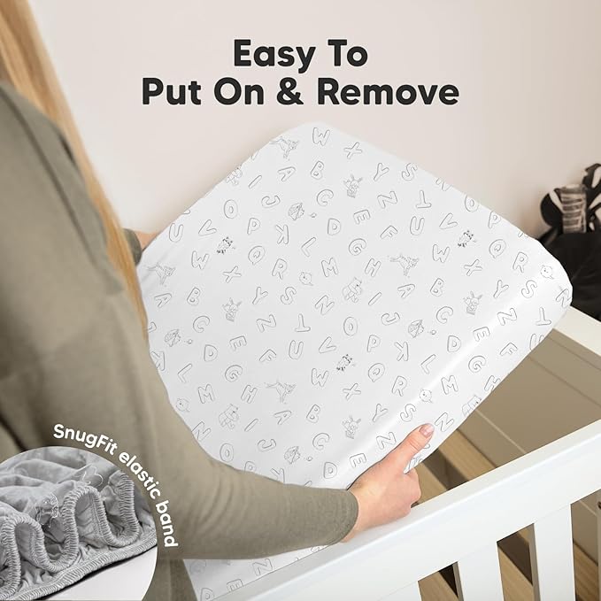 2-Pack Organic Crib Sheets for Boys, Girls - Jersey Fitted Crib Sheet, Baby Crib Sheets Neutral, Crib Mattress Sheet, Cotton Crib Sheets, Breathable Crib Sheet, Baby Mattress Sheets (ABC Land Cloud)