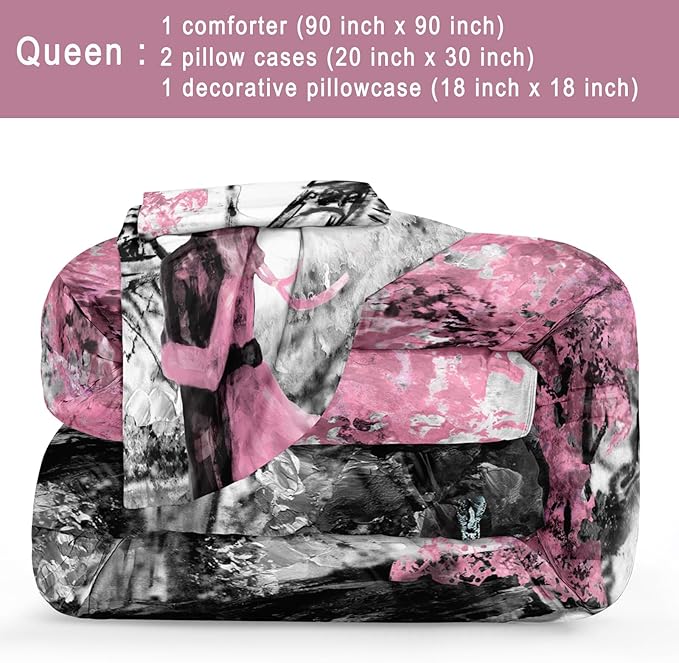 Bedbay Eiffel Tower Comforter Set Queen Size Pink Paris Bedding Romantic Couple Lovers Printed Girls Women Comforter Set Pink and Grey Soft Lightweight French Style Duvet Set (Pink,Queen)