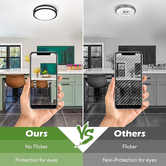 2-Pack 50W Dimmable Flush Mount Ceiling Lights, 16 Inch Black LED Ceiling Light with 5 Color Temperatures in One Selectable, 5400LM Modern Close to Ceiling Light Fixtures for Livingroom Dining Hallway