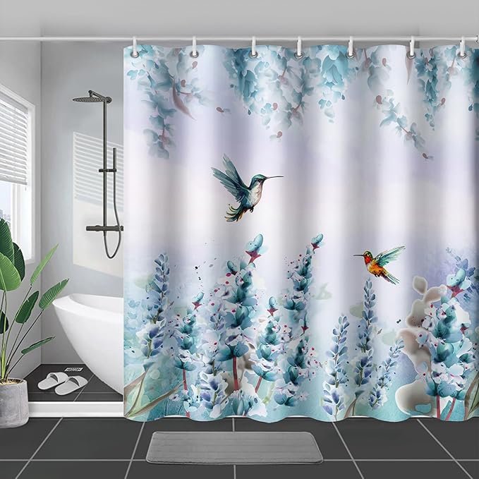 AILONEN Waterproof Floral Shower Curtain for Bathroom,Blue Botanical Wisteria Lavender Flowers Shower Curtain,Watercolor Floral Decor Bathroom Polyester with Grommets and Hooks 72" W*72" H