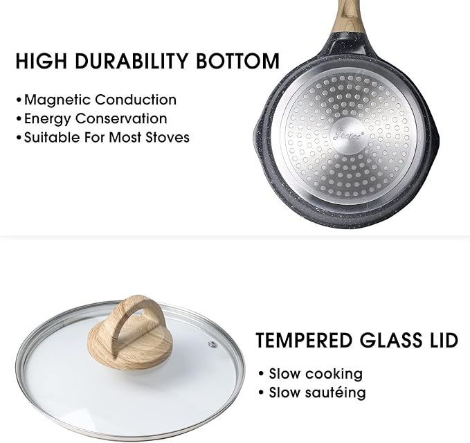 JEETEE Pots Nonstick, 1.5 Quart & 2.5 Quart Induction Granite Coating Saucepan Sets with Glass Lid & Pour Spout, PFOA Free (Grey, 4pcs Pots Set)