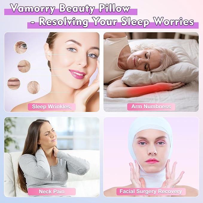 Anti Wrinkle Ergonomic Back Sleep Training Pillow: Cervical Memory Foam Anti Aging Beauty Pillow for Neck Pain Relief - Contoured Neck & Shoulder Support Flawless Face Pillow with Cooling Pllowcase