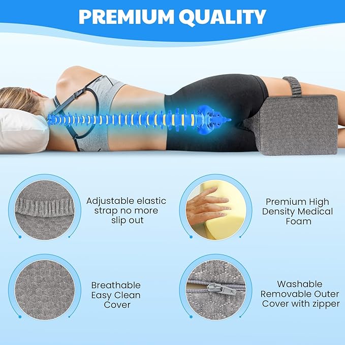 Memory Foam Knee Pillow, Leg Pillow for Side Sleeping, Contour Support Ergonomic Knee Pillow with Cover and Strap, for Side Sleepers, Spine Alignment, Hip, Back and Joint Pain Relief