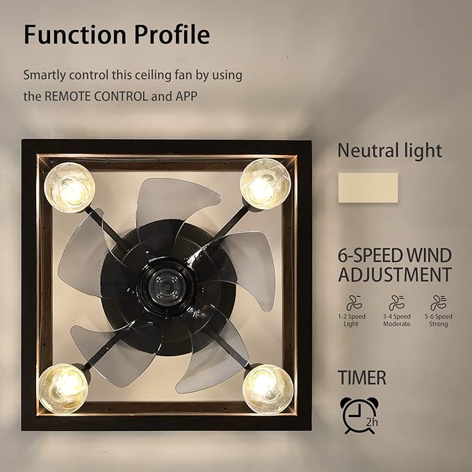 NicBex Ceiling Fan 18 Inch Ceiling Fans with Lights Industrial Caged Ceiling Fan with Blades and Remote Control Ceiling Fans with Flush Mount Design for Bedroom, Living Room, Brown