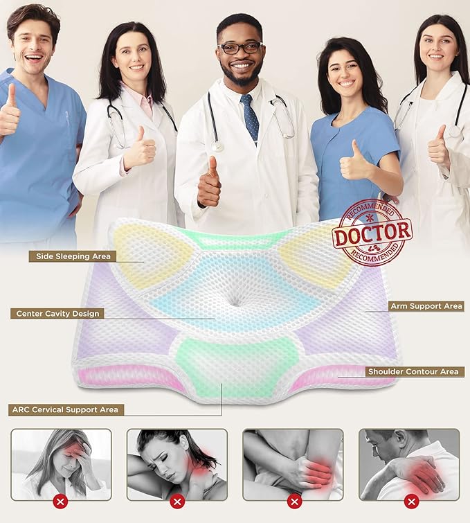 Osteo Cervical Pillow for Neck Pain Relief, Hollow Design Odorless Memory Foam Pillows with Cooling Case, Adjustable Orthopedic Bed Pillow for Sleeping, Contour Support for