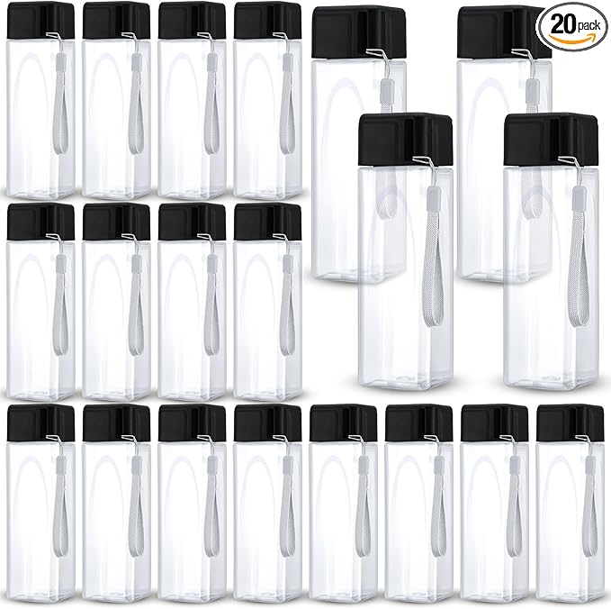 20 Pieces Water Bottle Bulk 17 oz Plastic Sports Water Bottles Reusable Leak Proof Portable Drink Bottles Large with Lid for Outdoor Fitness(Black)