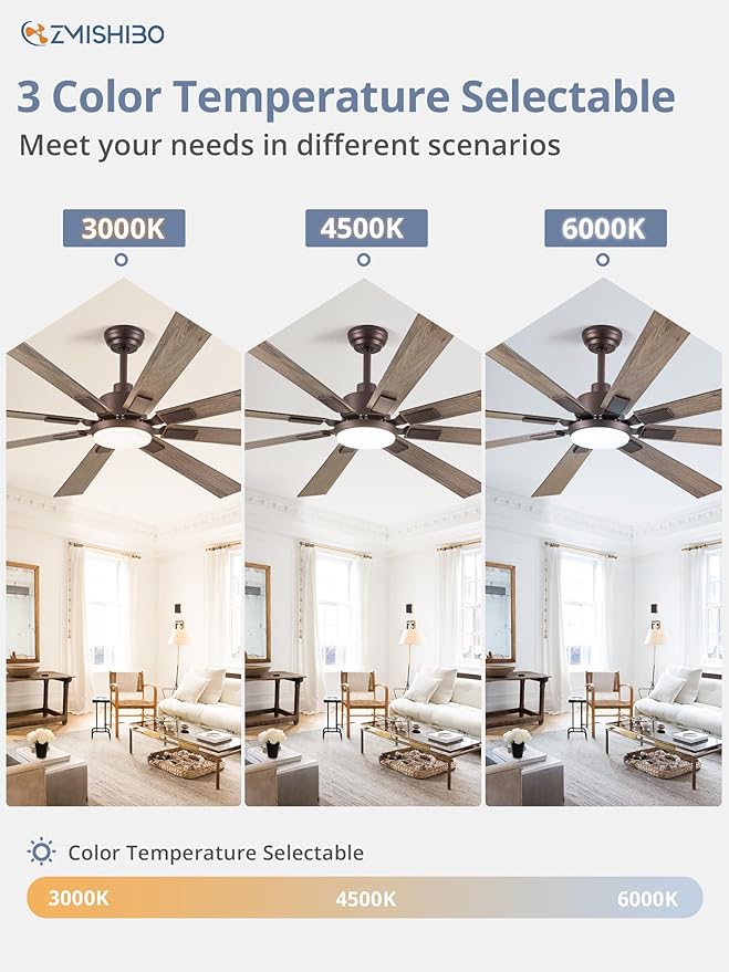 72 inch Oil Rubbed Bronze Ceiling Fans with Lights and Remote, Indoor/Outdoor Farmhouse Ceiling Fan for Living Room Patio, 6 Speed Reversible Quiet DC Motor, 3CCT, Dual Finish Blades