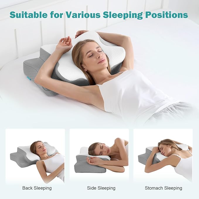 Hansleep Adjustable Cervical Pillow for Neck Pain, Ergonomic Memory Foam Neck Pillow for Sleeping with Breathable Pillowcase, Orthopedic Contour Neck Pillow for Side Back Stomach Sleeper, White
