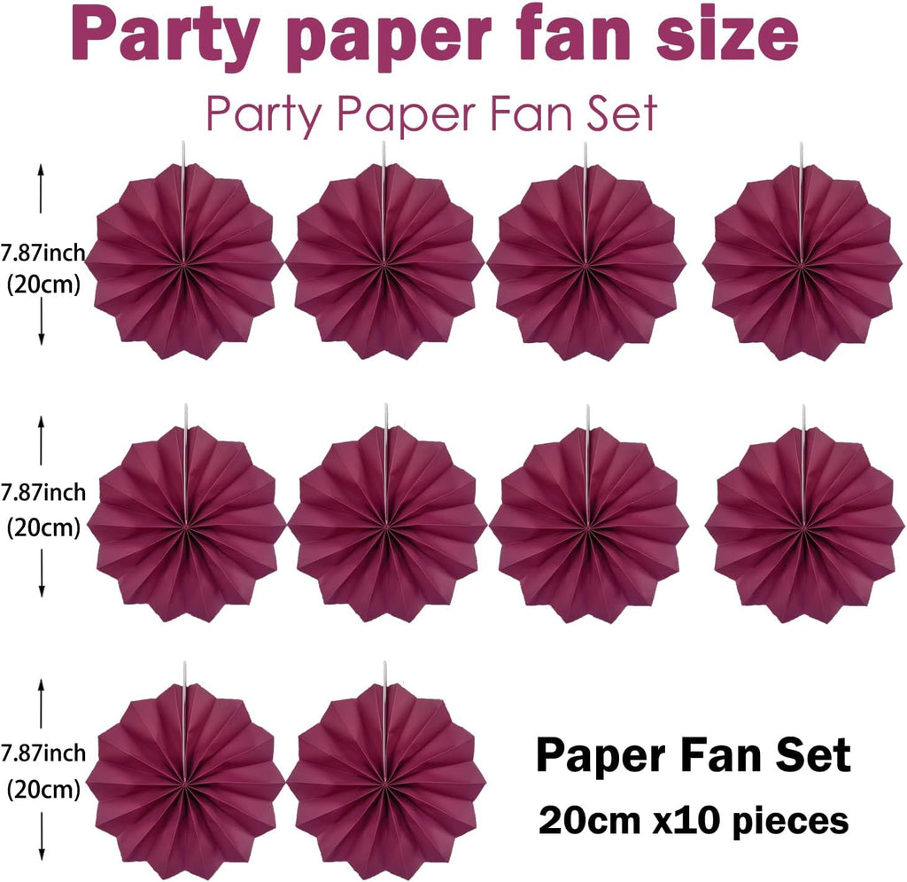 Red Party Decorations,Paper Decorations for Party,Girls Party Decorations Party Paper Fans Bulk 8in,Anniversary Decorations for Party 30 Color DIY Set （Wine Red）