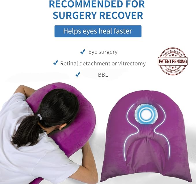 Face Down Pillow for Sleeping, Prone Pillow for Vitrectomy or Retinal Surgery, Adjustable Height Prone Prone Pillow Face Down Sleep, Retina Lying Pillow Eye Surgery Recovery (Velvet-Purple)