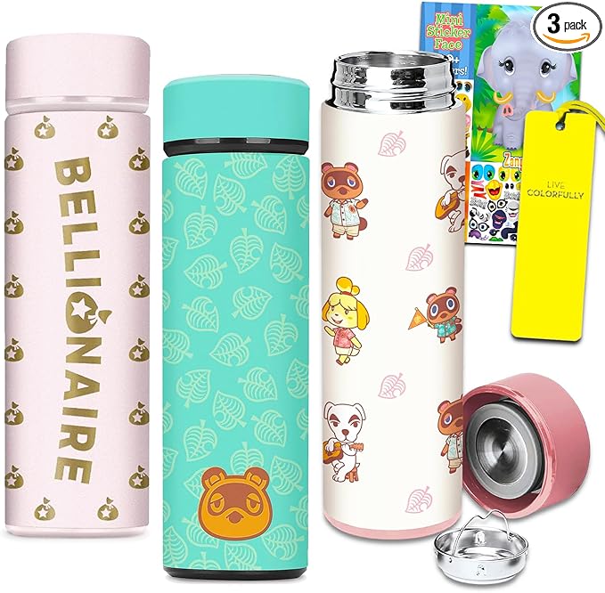 '- Nintendo - Animal Crossing Water Bottle Set for Kids – Bundle with 3 Animal Crossing Drinking Bottles Plus Stickers Activity Book, More | Animal Crossing Drinking Cups for Boys, Girls