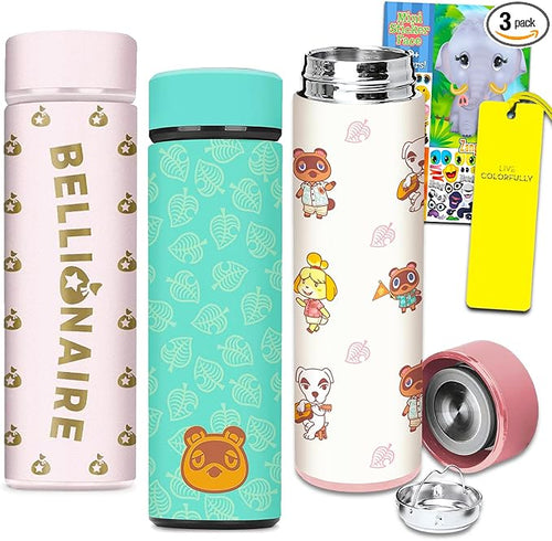 '- Nintendo - Animal Crossing Water Bottle Set for Kids – Bundle with 3 Animal Crossing Drinking Bottles Plus Stickers Activity Book, More | Animal Crossing Drinking Cups for Boys, Girls
