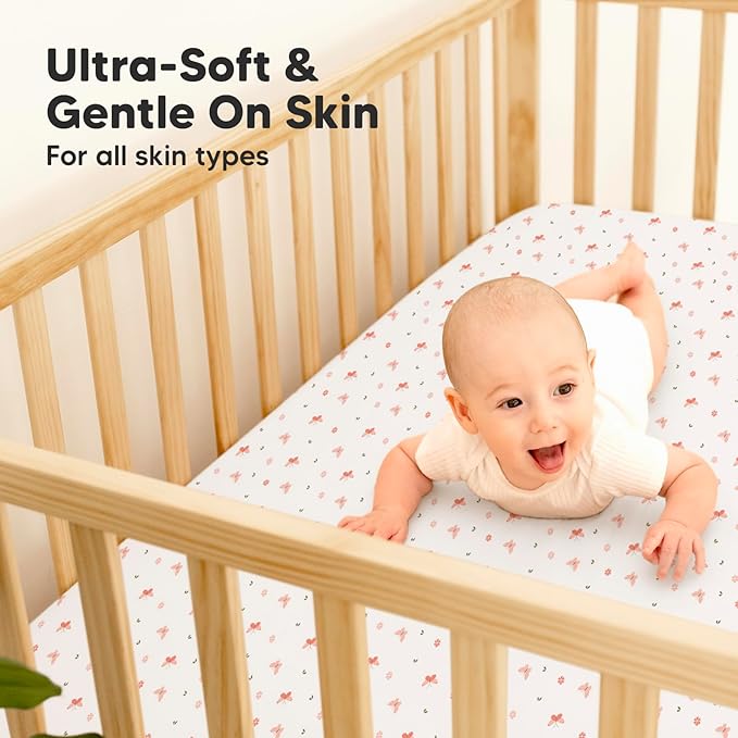 2-Pack Waterproof Crib Sheets for Boys, Girls-Viscose Derived from Bamboo Crib Sheets Neutral,Crib Mattress Protector Sheet,Soft Toddler Bed Sheets,Fitted Baby Crib Sheets Girl,Boy (Butterflies)