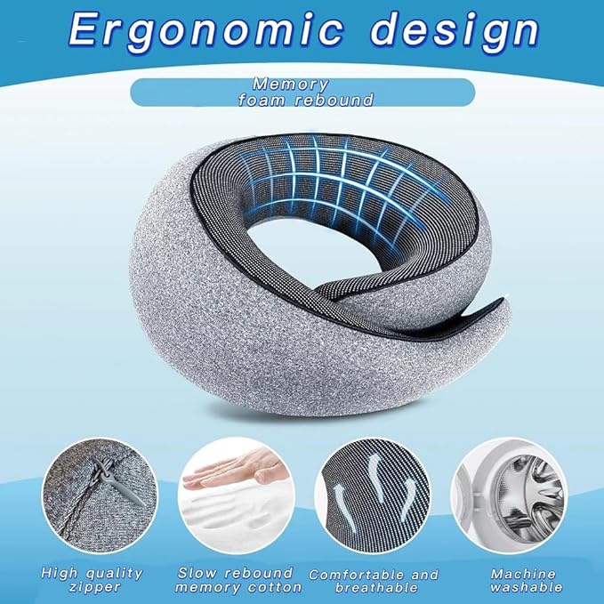 2024 New Neck Pillow,Travel Neck Pillow, Memory Foam Airplane Travel Pillow, 360 Degree Comfort and Breathability, Washable Modal Cover,Stowable U-Shaped Pillow,Suitable for Offices and Cars(Grey)