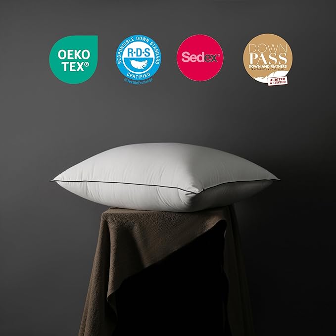 MAXICOZY Hungarian Goose Down Pillow Queen Size, 3-Chamber Bed Pillows Queen Size Pillow, White Hotel Pillows for Sleeping, 460TC Soft Cotton Blend Shell- Queen (20" x 28"), 1 Pack