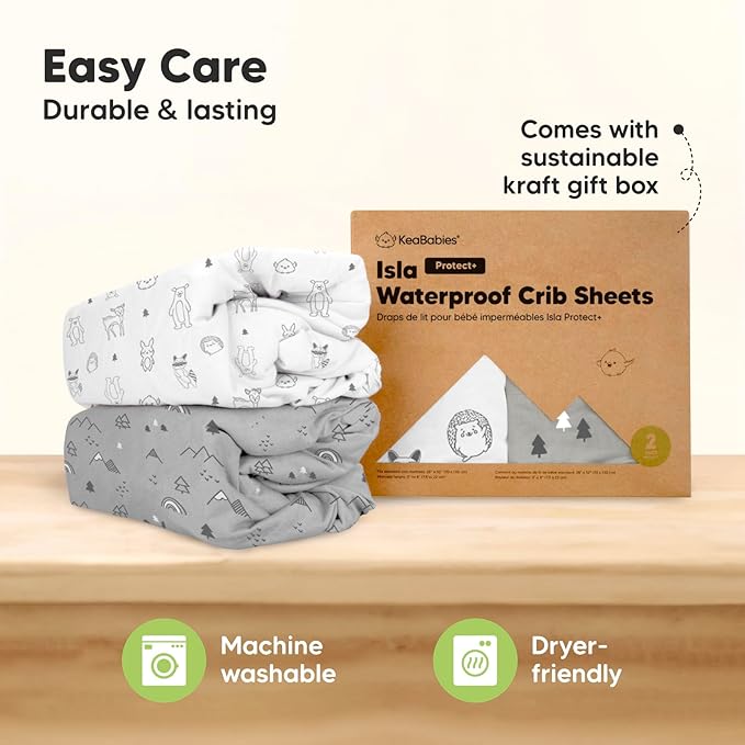 2-Pack Waterproof Crib Sheets for Boys, Girls - Viscose Derived from Bamboo Crib Sheets Neutral, Crib Mattress Protector Sheet, Soft Toddler Bed Sheets, Fitted Baby Crib Sheets Girl, Boy (Woodland)