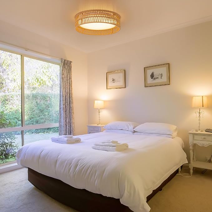 SineRise 12" Flush Mount Ceiling Light,25W LED Rattan Ceiling Light Fixture,Dimmable Handmade Boho Light Fixtures with Rattan,Farmhouse Lighting Fixtures Ceiling for Hallway Kitchen Bedroom(Gold)