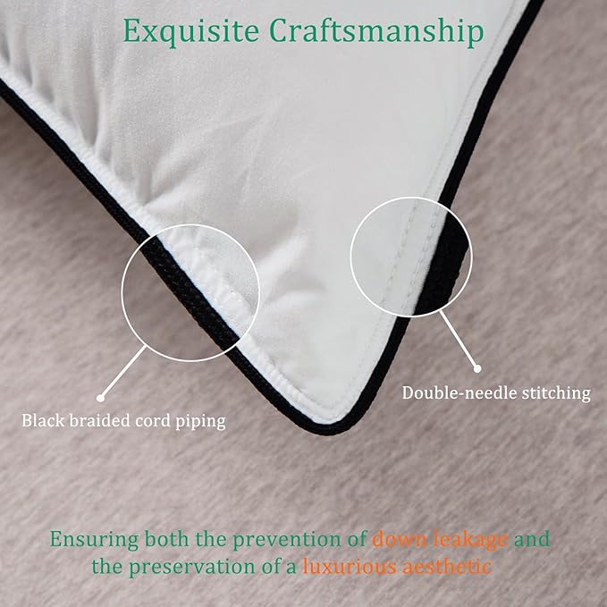 Luxury White Goose Down Pillows Queen Size - 750+ Fill Power - 500 Thread Count 100% Cotton Shell - Soft and Support Down Bed Pillow for Back, Side, Stomach Sleepers - 1 Pack (20 x 28”)