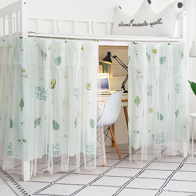 Hoce Bunk Bed Curtain Gauze Bunk Bed Curtains Drapes with Lace Privacy Dorm Bed Canopy for Bottom Twin