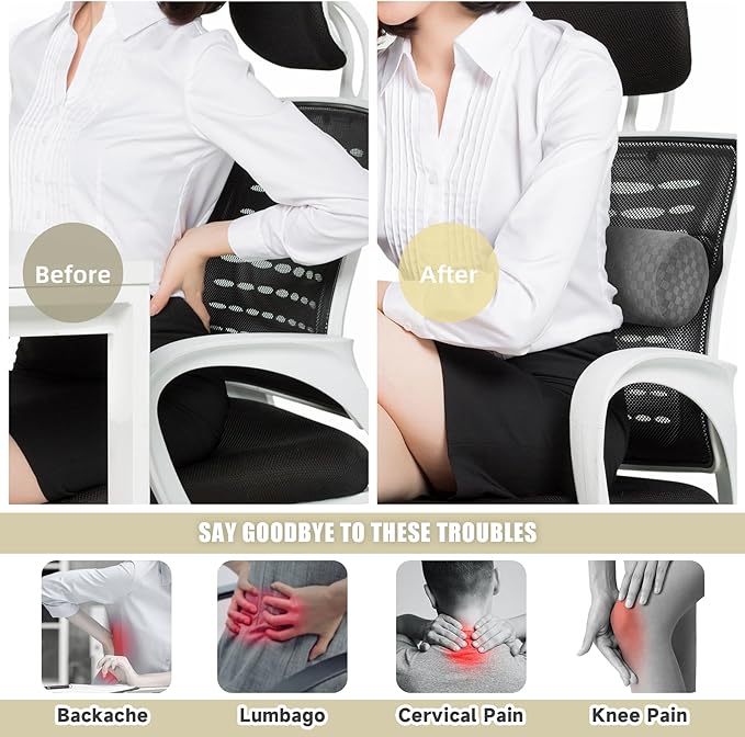 Lumbar Roll Pillow for Lower Back, Lumbar Support Foam Roll Cushion with Pillowcase and Upgraded Strap for Office, Chair, Car, Seat Pain Relief & Improving Posture (Light Grey, Long-15*4.3'')