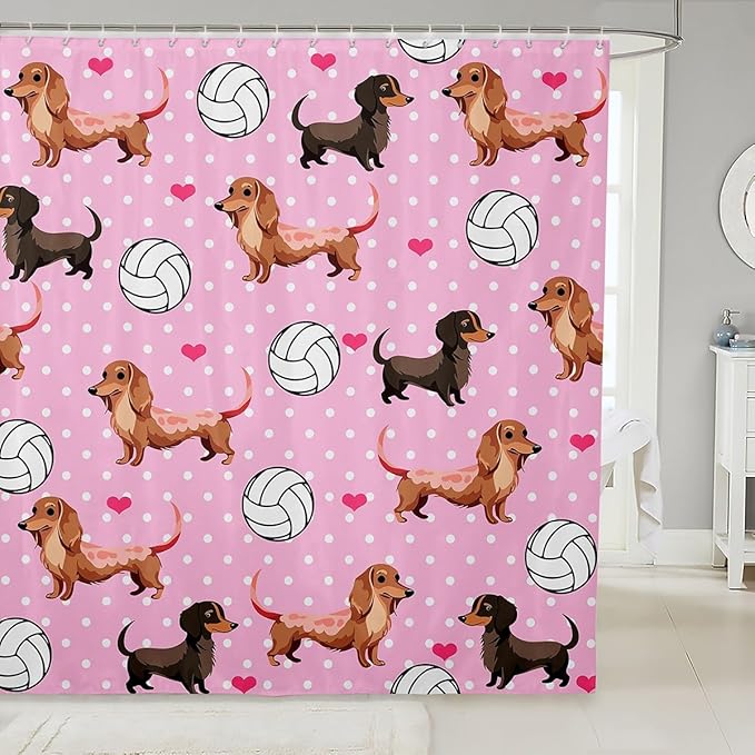 Feelyou Dog Bath Curtain Cute Dog Bathroom Shower Curtain Set Sausage Dog Shower Curtain Cartoon Dog Kids Bathroom Accessories 72"x72"