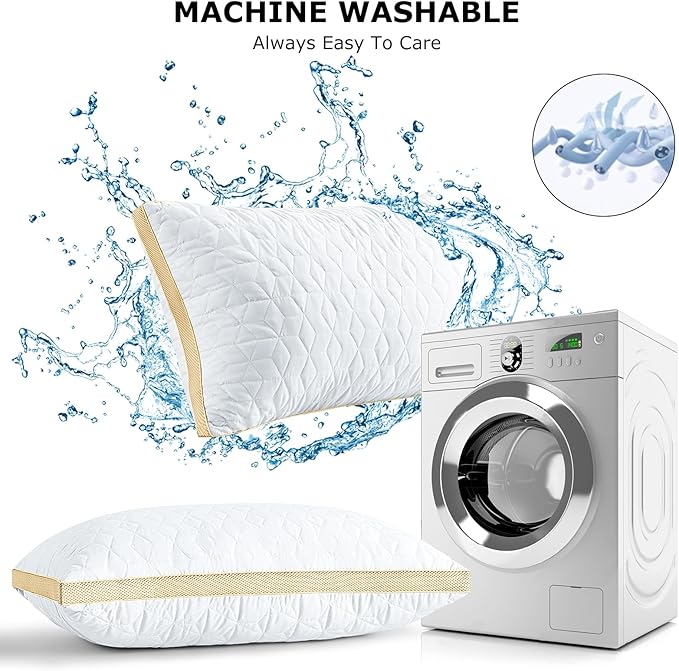 Pillows Queen Size Set of 2, Luxury Hotel Queen Size Pillows, Supportive Down Alternative Queen Pillows, Medium Firm Gusseted Bed Pillows for Sleeping, 2 Pack Queen Size Pillows Washable