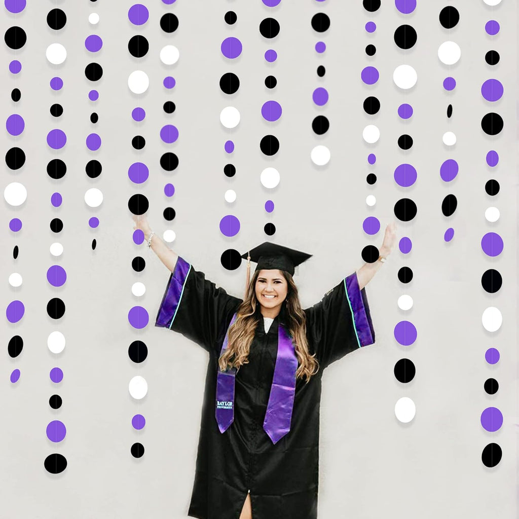 46Ft Purple Black Circle Dots Garlands Black Purple and White Polka Dot Hanging Paper Streamer Banners for Birthday Graduation Wedding Bridal Shower Baby Shower Halloween Party Decorations Supplies