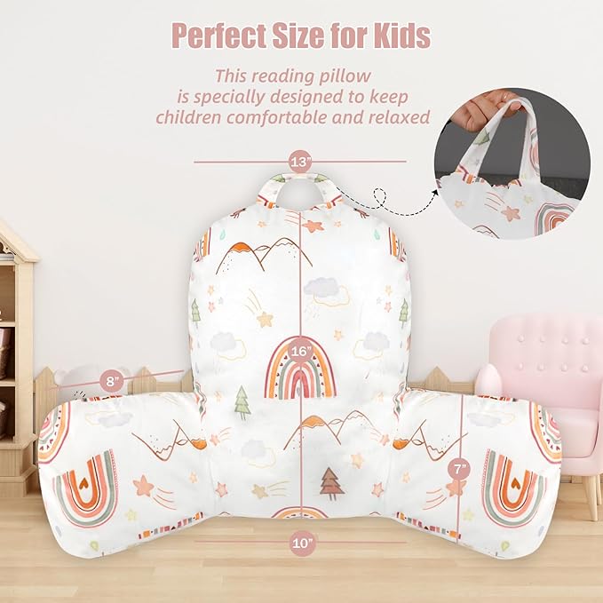 Judetye Reading Pillow for Kids, Back Rest Pillow for Sitting in Bed, Arm Pillow for Sofa and Floor, Lightweight and Machine Washable, Rainbow