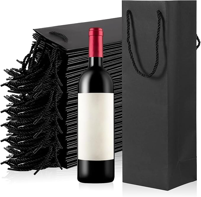 30 Pack Black Wine Gift Bag,Reusable Wine Bottles Gift Bags Bulk Paper Wine Bottle Bag with Handles Appreciation Gift Bags for Birthday Party Wedding Anniversary Celebrations