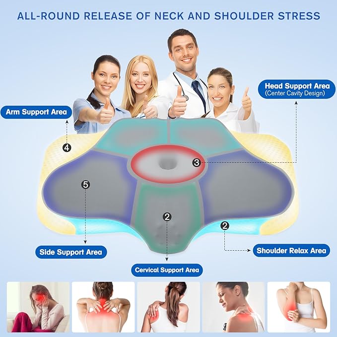 Cervical Neck Pillow for Sleeping, Height Adjustable Ergonomic Pillow Cozy Sleeping, Medium-Firm Memory Foam Pillows, Contour Bed Pillow for Side Back Stomach Sleepers, Light Grey (Queen Size)