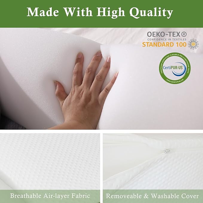 Bed Wedge Pillow for Headboard, Bed Gap Filler Queen of Headboard Pillow, Mattress Gap Filler Made with Triangle Pillow to Close The Gap (0-8") Between Headboard/Wall and Mattress (White, 60"x8"x 6")