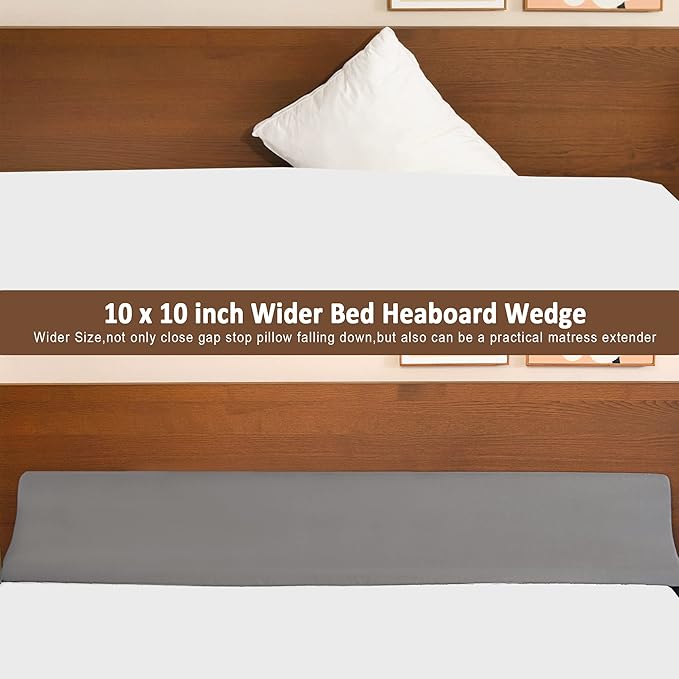 Vekkia King Size Bed Wedge Pillow for Headboard Gap/Extra Wider10 Bed Wedge Gap Filler,Mattress Wedge Fill Wider Gap (0-8") Between Headboard and Mattress(Grey 76"x10"x10")