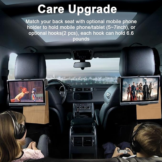 Car Headrest Pillow 2 Pack Car Neck Pillow for Driving Seat Head Support Memory Foam Auto Car Pillow Neck Adjustable Support for Front Seat Fit for Different Heights, with Hook, Tablet Holder